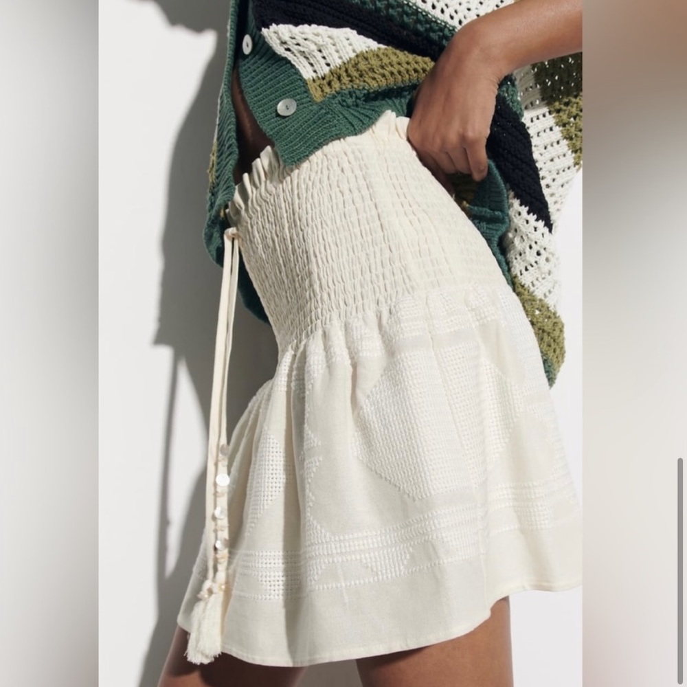 Zara Linen Blend Smocked Skirt M